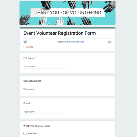 Event Volunteer Registration Form